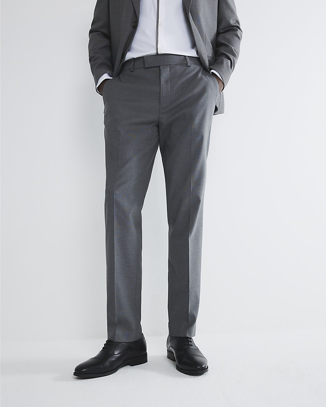River Island Mens Suit Trousers Grey Stretch Slim Fit Trousers Pants Bottoms