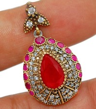 Ottoman Empire Style 6CT Treated Ruby 925 Sterling Silver Pendant BO20