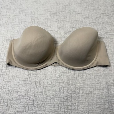 Cacique Tan Lightly Lined Multi-Way Strapless Bra 46D *missing removable straps*