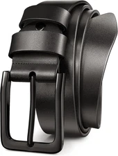 Mens Genuine Dress, Work, or Casual Leather Belts 1.5" Width, Adjustable - Black