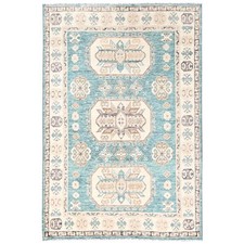 4'8"x6'10" Teal Blue Cloudbank Kazak Turkish Knot Hand Knotted Wool Rug 2769