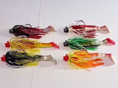 6 Stück Hot Lip Skirt Bait 28 g.  mit Kopyto Clasic Shad 11 cm VMC 4/0  Jigs