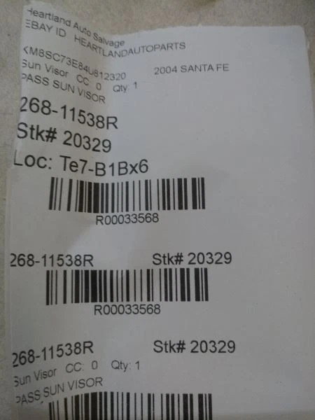 2004 HYUNDAI SANTA FE PASSENGER RIGHT SUN VISOR OEM USED TESTED  - Image 4 of 4