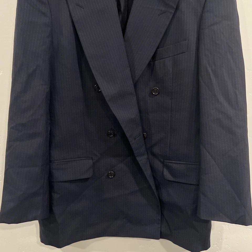 Chaqueta de traje vintage para hombre talla 40R Valentino doble botonadura azul marino a rayas Foto 3 de 4