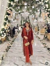 Latest Designer Maroon Viscose Velvet Salwar Kameez With Dupatta For Women