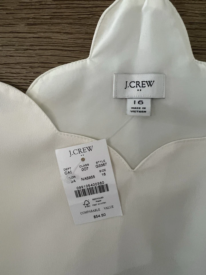 Camiseta sin mangas festoneada J Crew blanca nueva con etiquetas talla 16 para mujer Foto 2 de 4