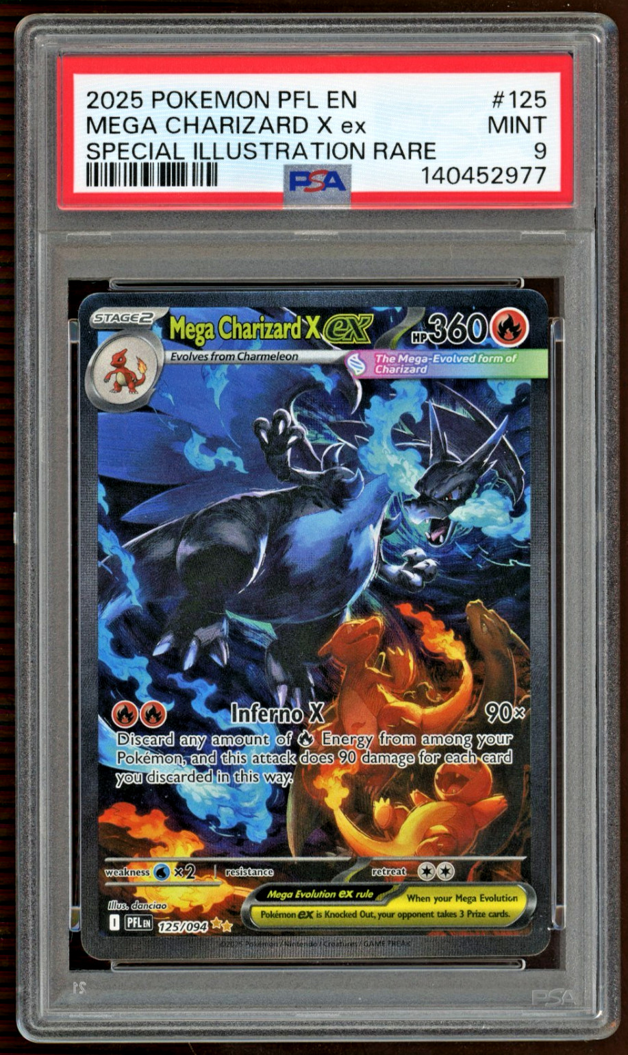 2025 POKEMON PFL EN-PHANTASMAL FLAMES #125 MEGA CHARIZARD X ex SIR PSA 9 MINT