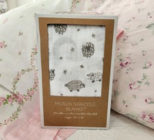 NEW MUD PIE SHEEP MUSLIN BABY SWADDLE BLANKET