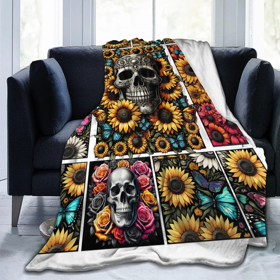 Horror Calavera Manta Regalos para Niños Adultos Suave Cálida Ligera Acogedora Blanca a... Foto 2 de 4