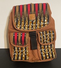 Backpack In Tan with Colorful Print Adjustable Straps and Pockets New Handmade