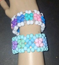 2 Kandi Cuff Pony Bead Bracelets X Base Pattern Kids, Teens, Adults, Gift