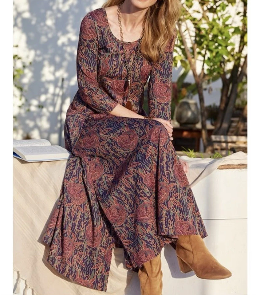 Soft Surroundings Alcott Maxi Dress Womens XL Pink Floral 3/4 Sleeve Boho - Image 2 of 4