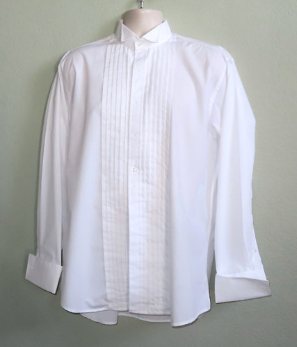Mens Bella Nova Wing Collar Tuxedo Shirt Stud Pleat Front French Cuffs 16 1/2-35