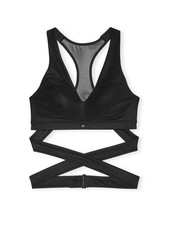 Victorias Secret VSX Womens XL Suede Effect Black Plunge Wrap Sports Bra