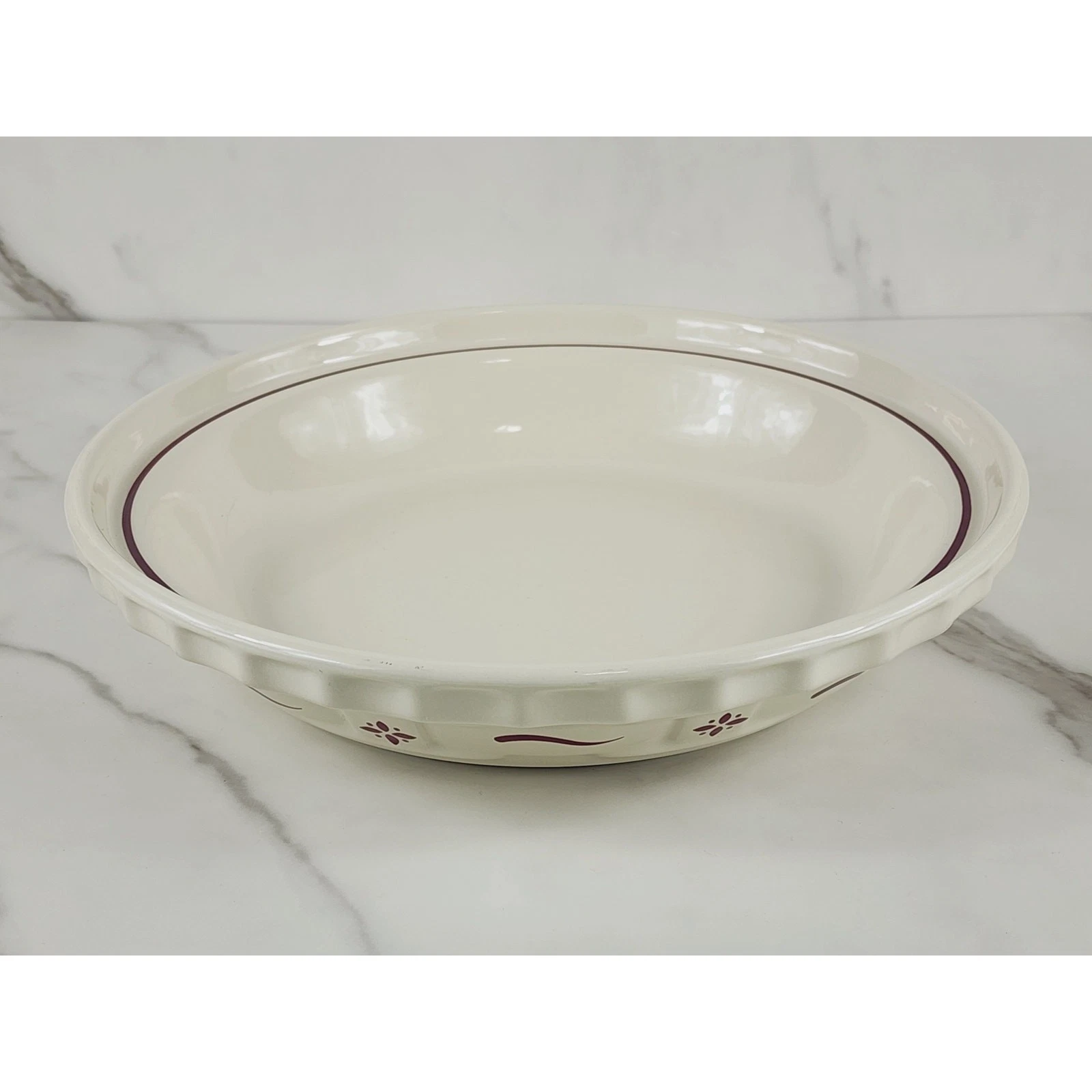 Longaberger Pottery Pie Dish Baking Plate Woven Traditions 10" Made In USA Vtg