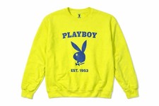 Playboy Bunny Men Sweatshirt Medium Long Sleeve Crewneck Graphic Flourescent NEW