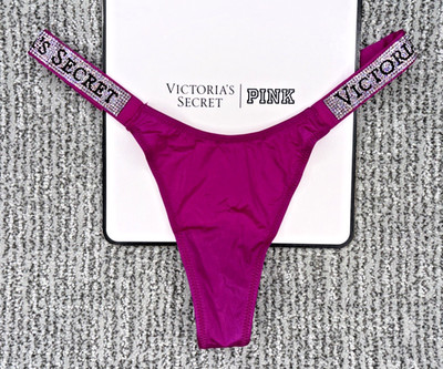 Victoria's Secret Very Sexy NWT XL Purple Spellout Shine Strap Thong Panty
