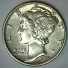 1939 Mercury Dime Silver Brilliant Uncirculated 10c US Type Coin BU Ten Cents