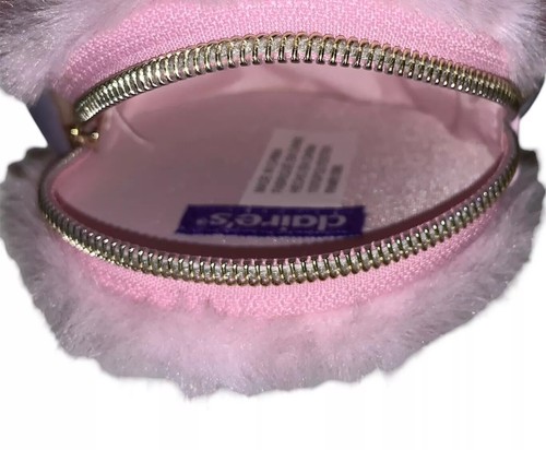 Claire’s Purple / Pink Faux Fur Fluffy Coin Key Holder Keychain Clip Letter S/J - Picture 8 of 8