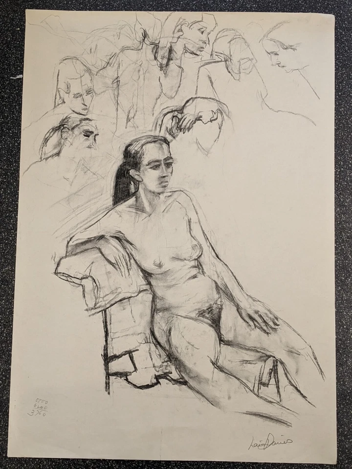 Vintage large Original pencil & charcoal drawing by Lewis Davies 1939-2010 nude - Image 2 of 4