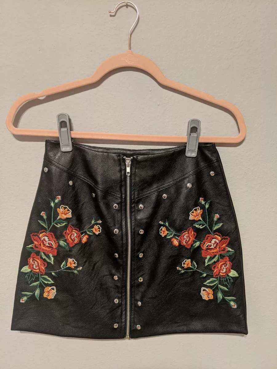 A. Calin By Flying Tomato Faux Leather Embroidered Skirt- Small NWT