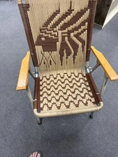 Vintage Aluminum Folding Lawn Chair Yarn Weave Indian Macrame Webbing HIGH BACK