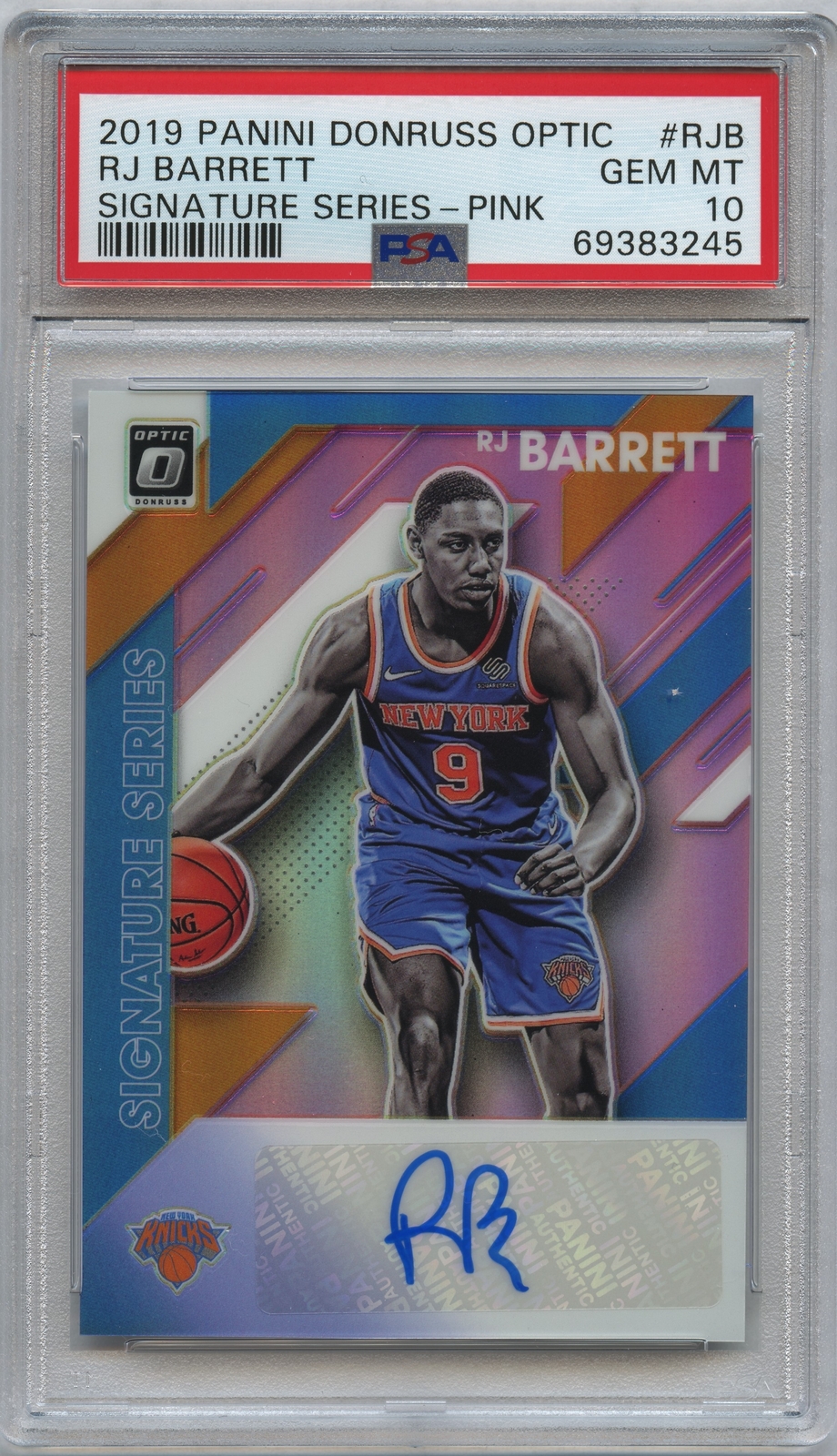 PSA 10 Gem Mint 2019 Rookie Optic RJ Barrett Signature Series Pink 17/25 #RJB
