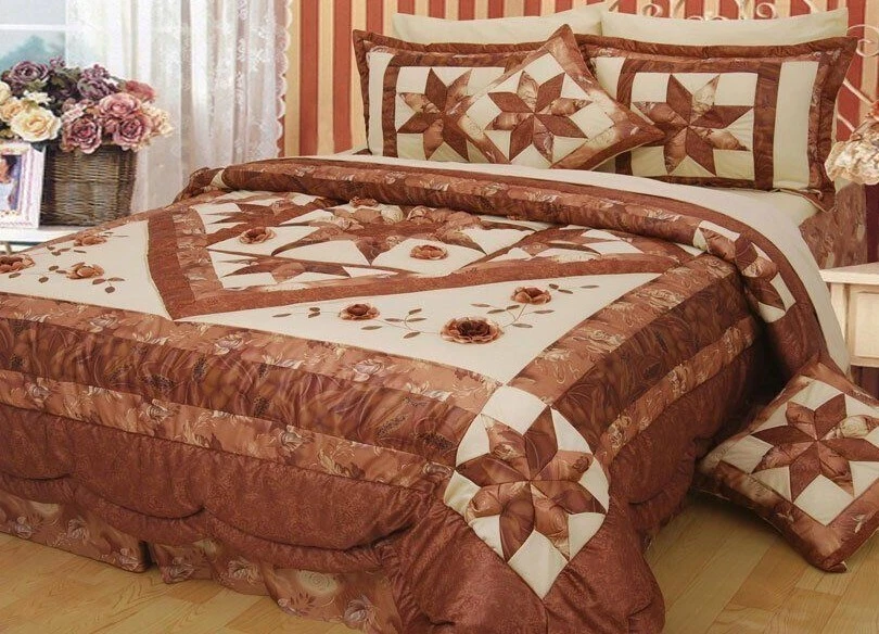 DaDa Bedding Brown Bronze Floral Stars Exotic Comforter Coverlet Bedspread Set - Image 2 of 4