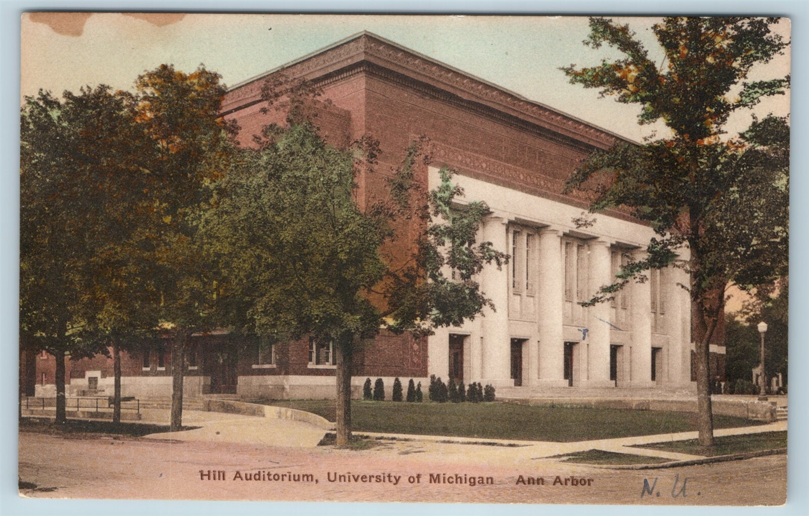 Postcard MI Ann Arbor University of Michigan Hill Auditorium Hand