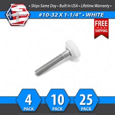  10-32 x 1-1/4" Thumb Screw Stainless Steel - White Round Knurled Knob - USA