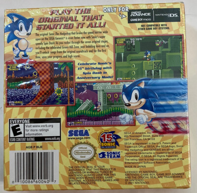 Sonic The Hedgehog Nintendo Game Boy Advance 15th Anniversary Rare