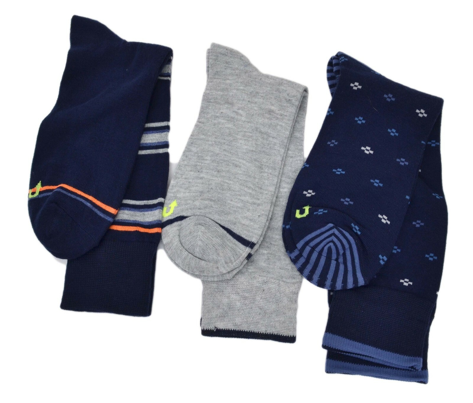 Perry Ellis Men's 3Pk. Printed Dress Socks Grey Navy Shoe Size 712