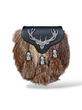 Scottish Men's Stage Head Fur Sporran 3 Tassels Sporran With Chain Belt