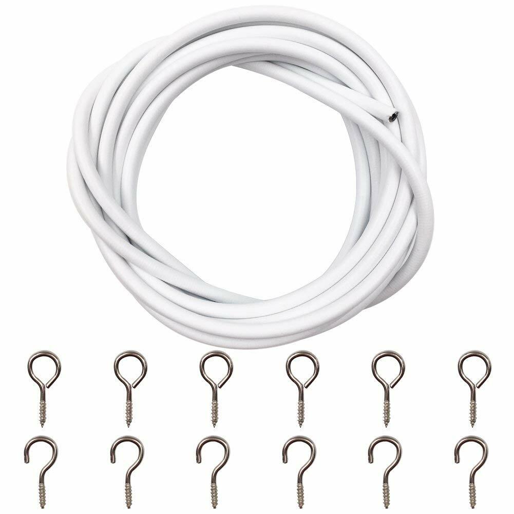 White Curtain Wire Cord Cable 5 Meters with 6 Hooks and 6 Eyes