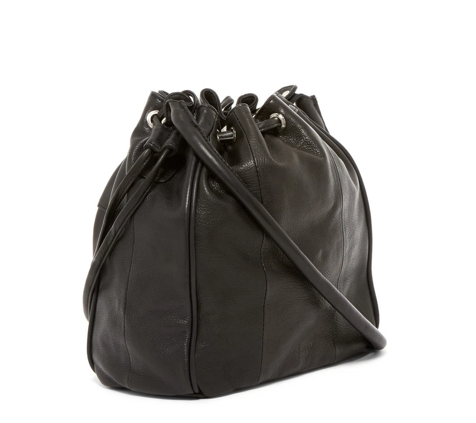 NUEVO BOLSO BANDOLERA ANTHROPOLOGIE $188 DAY & MOOD CUERO NEGRO ROSA BUCKET Foto 2 de 2