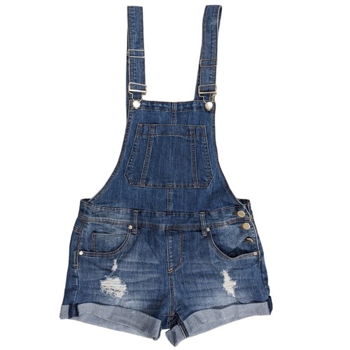 Dollhouse Denim Overall Bib Junior Size 9 Distressed Blue Roll-Up Hem Pockets