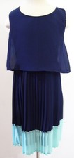Girls Zunie Navy and Aqua Pleated Party Dress Sz 7