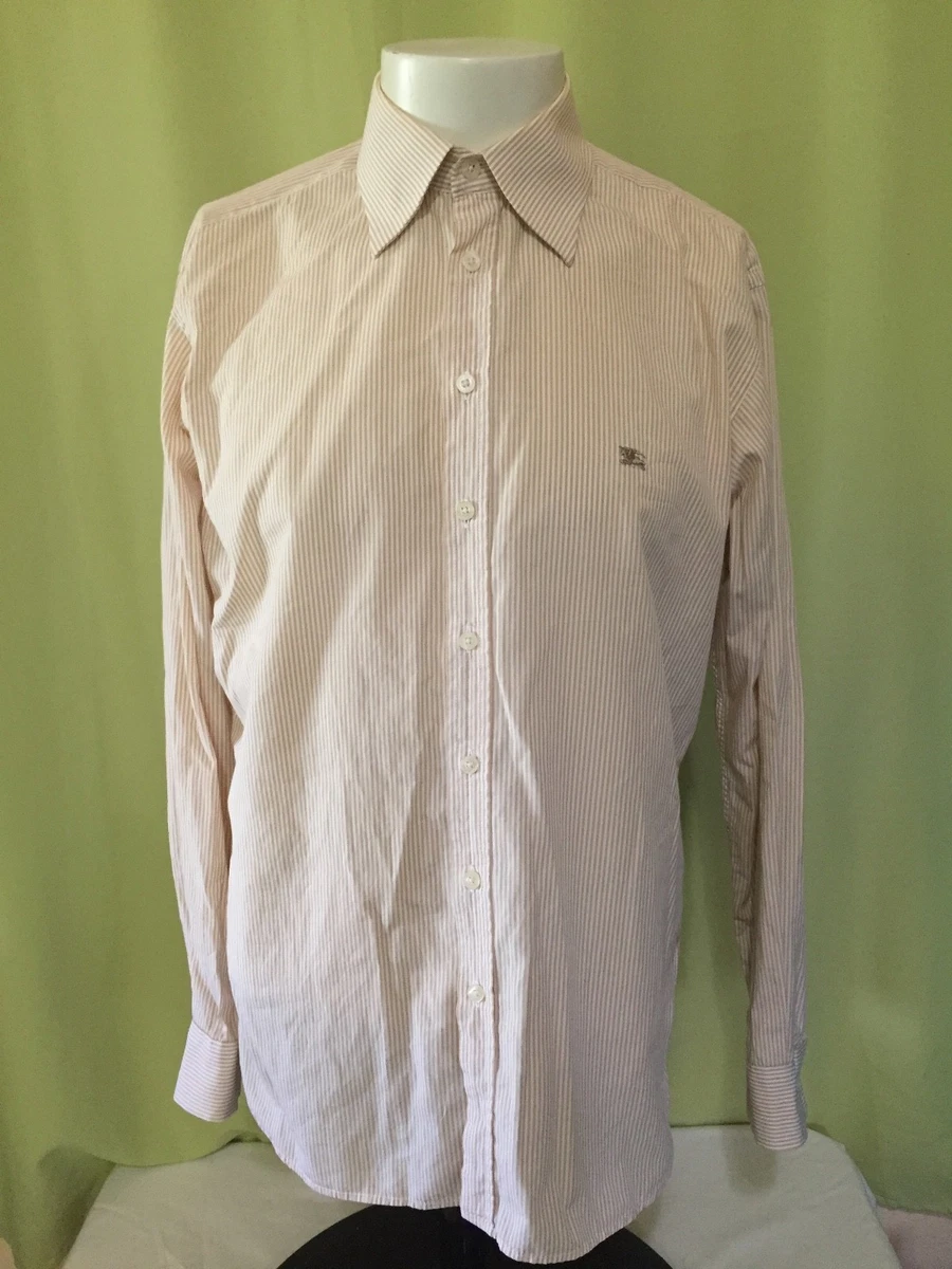Burberry London Men s Beige White Stripe Dress Shirt Size 15.5 39