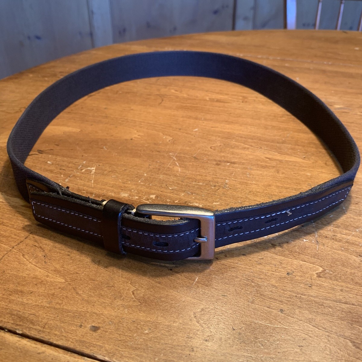 nordstroms black woven belt white stitching Silver Buckle  display picture 1
