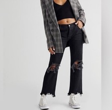 Free People Maggie Mid-Rise Straight-Leg Jeans Washed Black size 25 NWOT