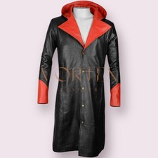 Men's Lambskin Black&Red Genuine Leather Trenchcoat Coat Long Coat Jacket Custom