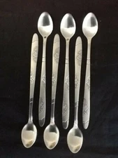 6 Iced Tea Spoons Set of Six Stainless Steel Long Handle Milk Shakes 7.5" Desert