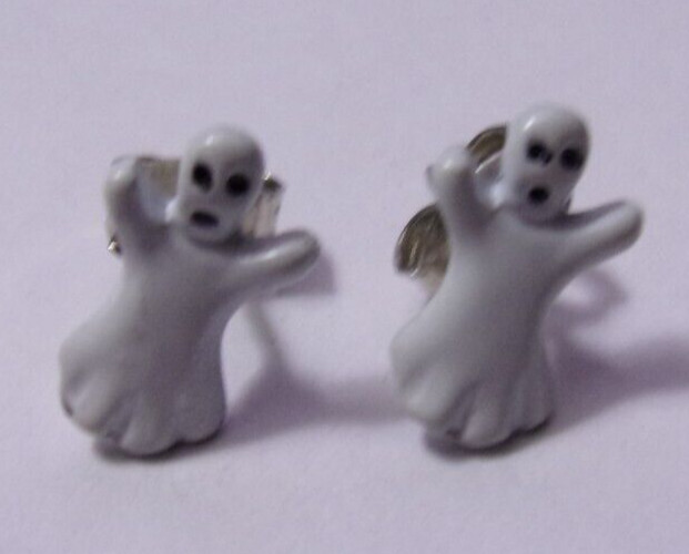 Vintage Tiny White Ghosts Pierced Stud Earrings - image 1