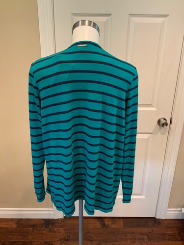 Michael Kors Teal & Blue Striped Cardigan Sweater, Size Medium, NWT! - Picture 7 of 9