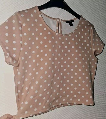  Croptop Amisu Rosa Weiß Sommer Gr. L Punkte Gepunktet NEU Oberteil T-Shirt  