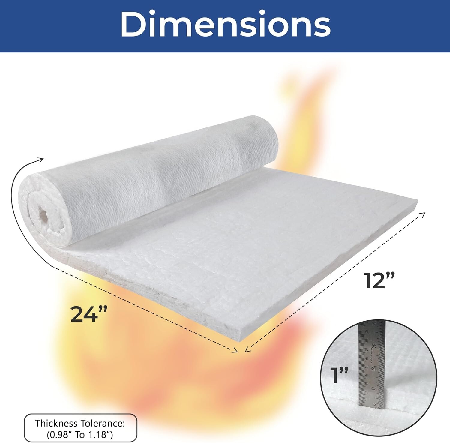 SIMOND STORE Ceramic Fiber Insulation Blanket, 1" x 12"x 24”, 4# Density 2400F