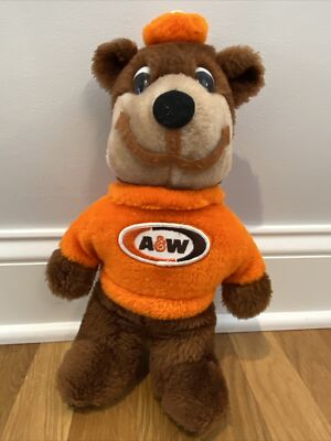 Vintage A&W Root Beer Plush Bear - Orange Sweater & Hat About 15'' Tall