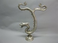 Großer Asiatischer Glücksdrache aus Metall versilbert  58 cm Fengh Shui