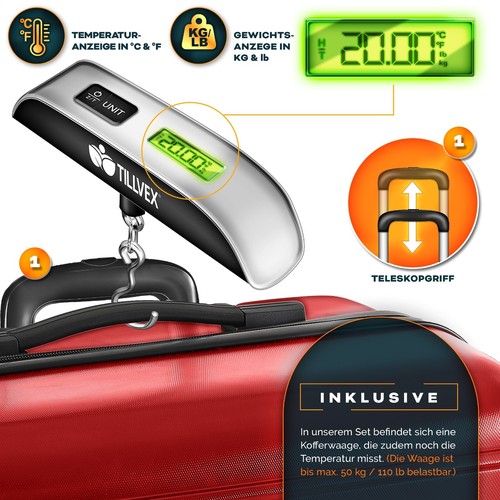 tillvex® Reisekoffer Set Koffer Hartschale Trolley Kofferset Tasche S-M-L-XL - Bild 94 von 120