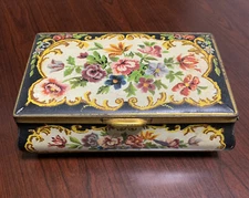 ANTIQUE MARTHA WASHINGTON CANDIES COMPANY FLORAL TIN BOX MADE IN HOLLAND